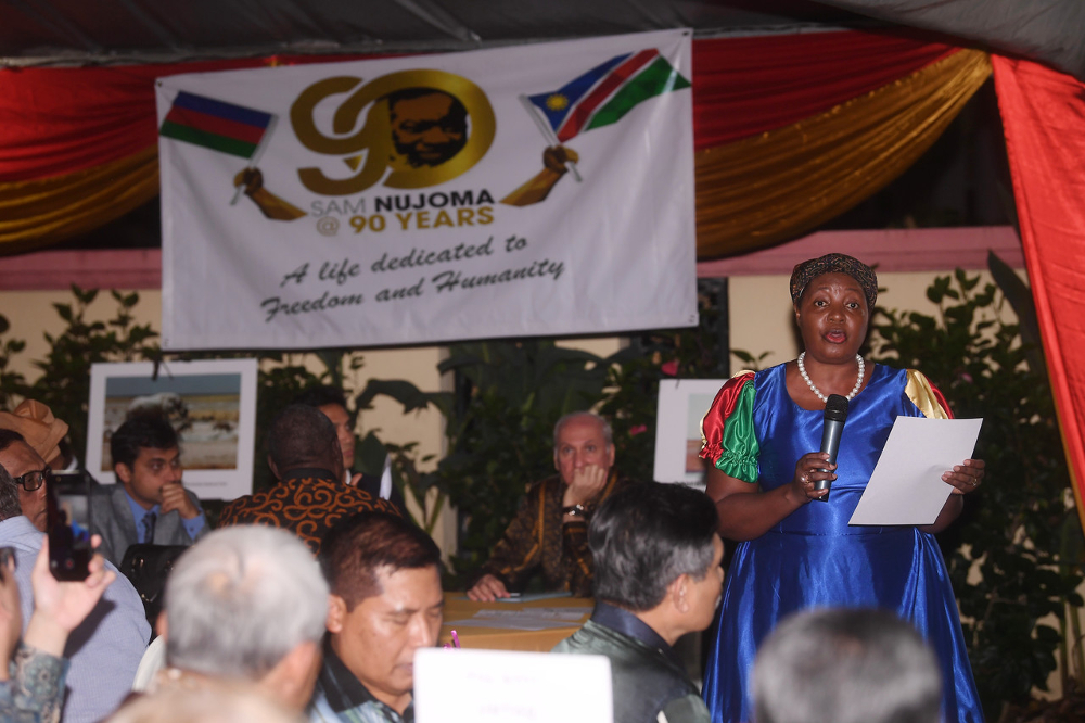 High Commissioner of the Republic of Namibia Anne Namakau Mutelo speaks during the Programme for the 90th birthday of the founding president of the Republic Of Namibia Dr Sam Shafishuna Nujuma in Kuala Lumpur May 12, 2019. u00e2u20acu201d Bernama pic