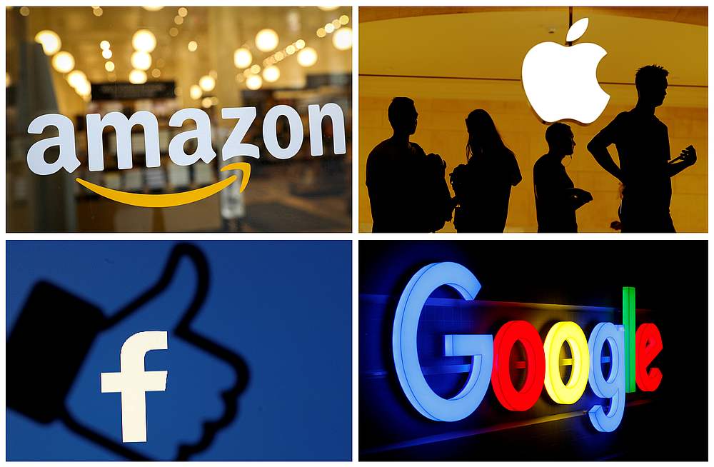The logos of Amazon, Apple, Facebook and Google in a combination photo from Reuters files.