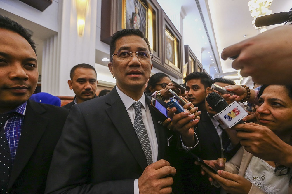 Economic Affairs Minister Datuk Seri Azmin Ali speaks to reporters at the Parliament lobby in Kuala Lumpur July 17, 2019. u00e2u20acu201d Picture by Hari Anggara