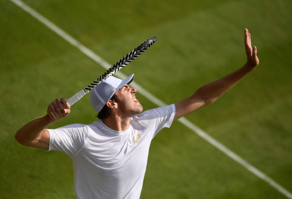 Reilly Opelka of the US in action during his Wimbledon second round match against Switzerlandu00e2u20acu2122s Stan Wawrinka at the All England Lawn Tennis and Croquet Club, London July 3, 2019. u00e2u20acu201d Reuters pic