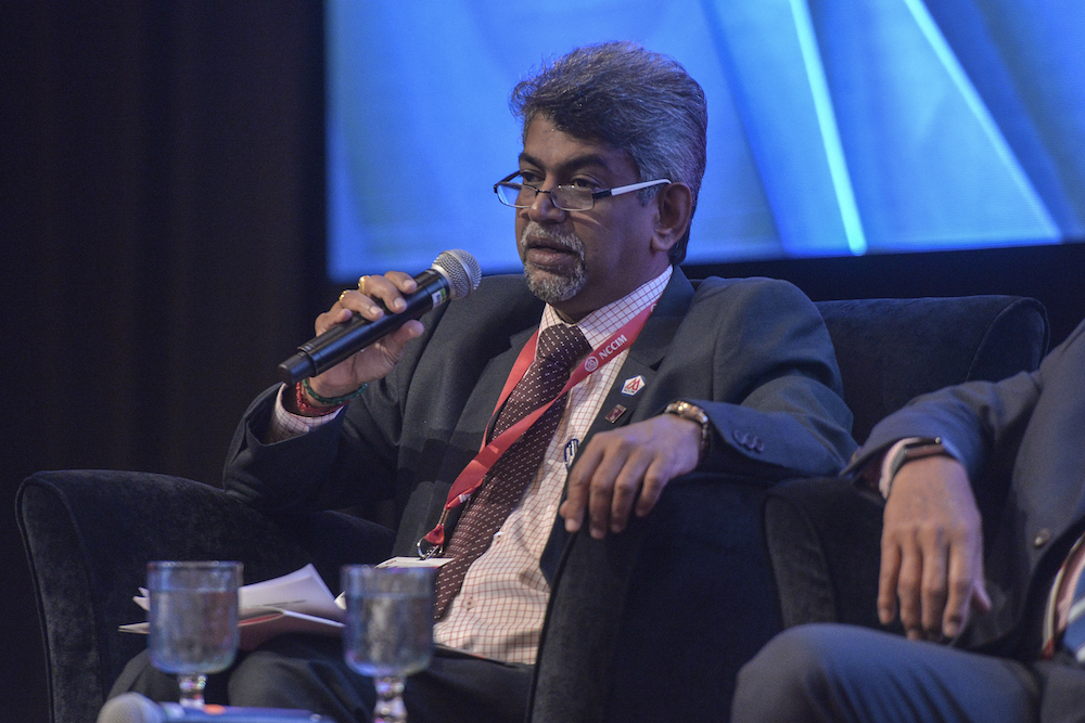 Malaysian Associated Indian Chambers of Commerce and Industry (MAICCI) president Datuk N. Gobalakrishnan speaks during the National Economic Forum 2019 in Kuala Lumpur August 29, 2019. — Picture by Shafwan Zaidon