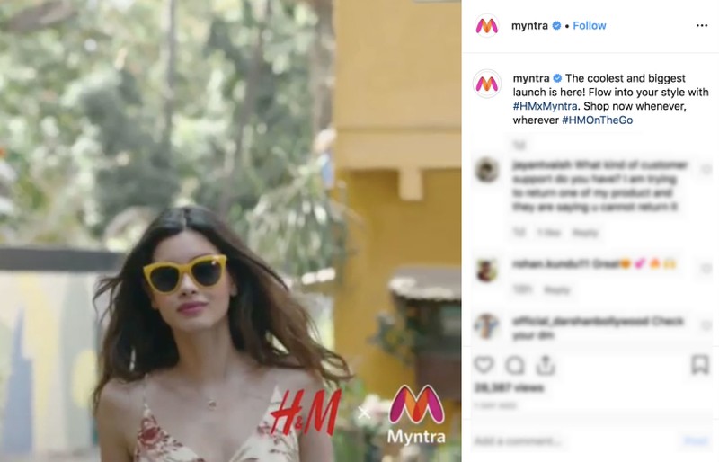 H&M has teamed up with online retailer Myntra to strengthen its presence India. u00e2u20acu2022 Screenshot via Instagram