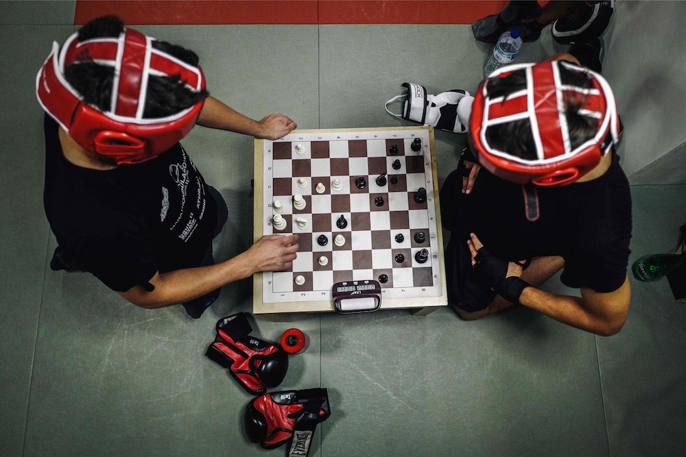 Chessboxers play a round of chess during a chessboxing training in Paris September 22, 2019.  u00e2u20acu201d AFP pic