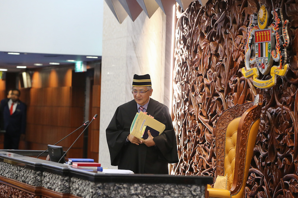 Dewan Rakyat Speaker Tan Sri Mohamad Ariff Yusof is pictured in Parliament October 7, 2019. u00e2u20acu201d Picture by Yusof Mat Isa