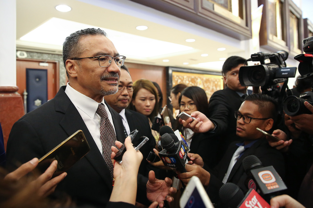 Datuk Seri Hishammuddin Hussein speaks to reporters in Parliament October 7, 2019. u00e2u20acu201d Picture by Yusof Mat Isa