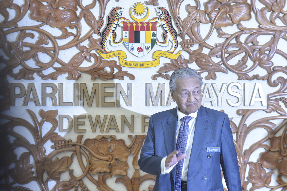 Prime Minister Tun Dr Mahathir Mohamadis seen in Parliament October 11, 2019, after the tabling of Budget 2020. u00e2u20acu201d Picture by Shafwan Zaidon