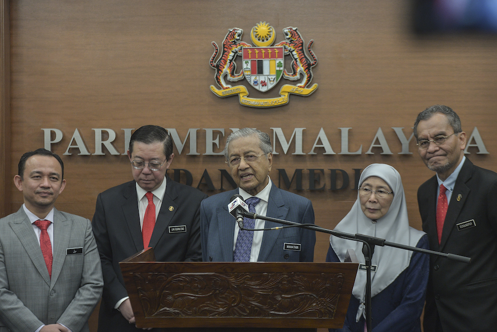 Prime Minister Tun Dr Mahathir Mohamad speaks to reporters in Parliament October 11, 2019, after the tabling of Budget 2020. u00e2u20acu201d Picture by Shafwan Zaidon