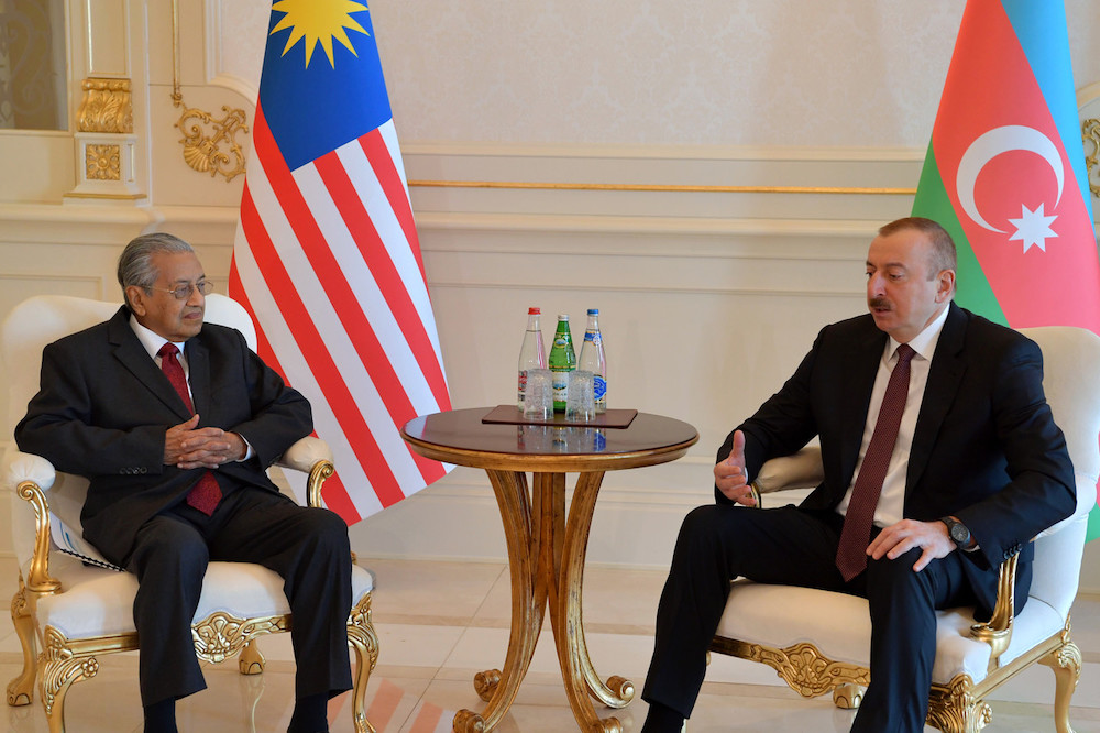 Prime Minister Tun Dr Mahathir Mohamad and Azerbaijan President Ilham Aliyev at the Presidential Palace in Baku October 26, 2019. u00e2u20acu201d Bernama pic