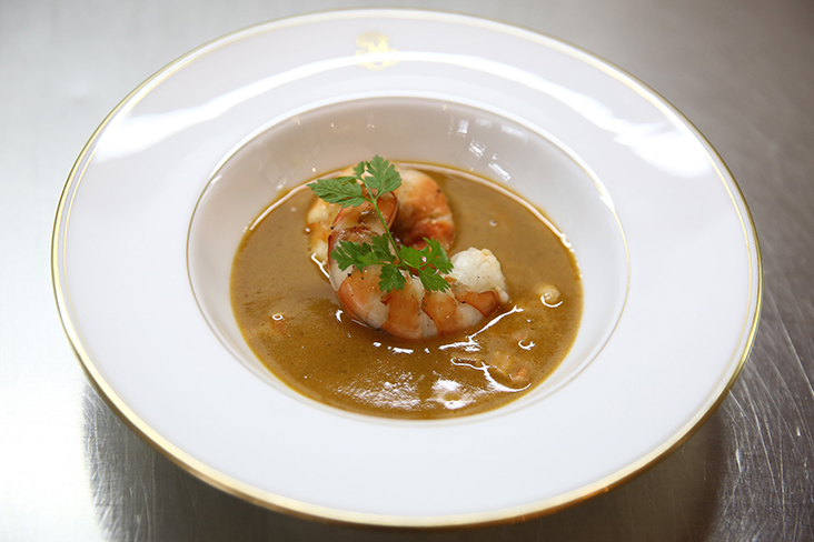 Malaysia's bounty from the sea and river was represented with tiger prawns from Pahang, freshwater langoustine from Sarawak and a bisque made from wild crabs from Sabah.
