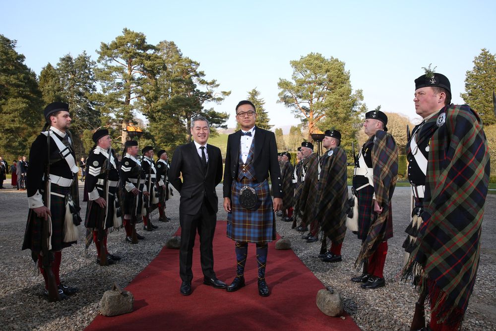 Datuk Kenneth Soh posing for a photo outside Blair Castle in Perthshire, Scotland. u00e2u20acu201d Picture courtesy of Luen Heng F&B Sdn Bhd