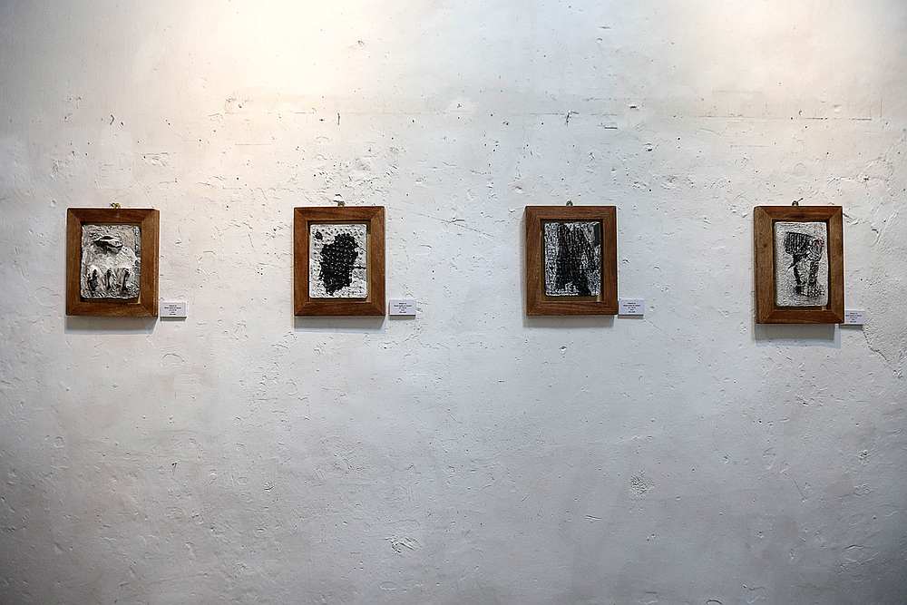 Some of Alaa's paintings with their bold abstract black strokes seen at China House in George Town October 23, 2019. u00e2u20acu201d Picture by Sayuti Zainudin
