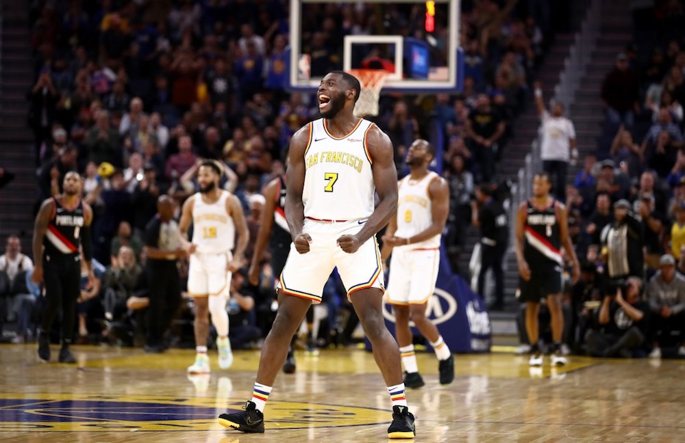 Eric Paschall of the Golden State Warriors reacts during their game against the Portland Trail Blazers at Chase Centre in San Francisco November 4, 2019. u00e2u20acu201d AFP pic