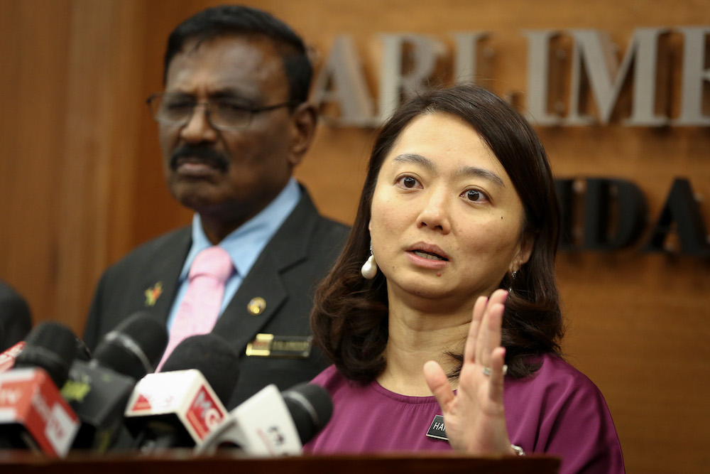 Deputy Women, Family and Community Development Minister Hannah Yeoh speaks during a news conference at Parliament in Kuala Lumpur November 28, 2019. u00e2u20acu201d Picture by Yusof Mat Isa