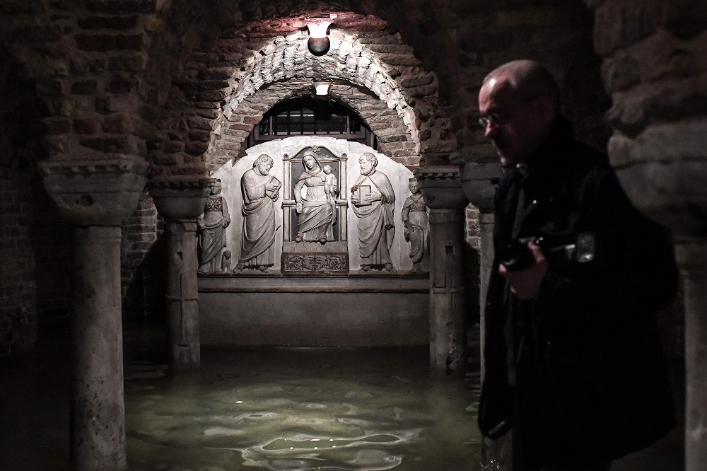The flooded crypt of St Marku00e2u20acu2122s Basilica is pictured after an exceptional overnight u00e2u20acu02dcAlta Acquau00e2u20acu2122 high tide water level in Venice November 13, 2019. u00e2u20acu201d AFP pic  