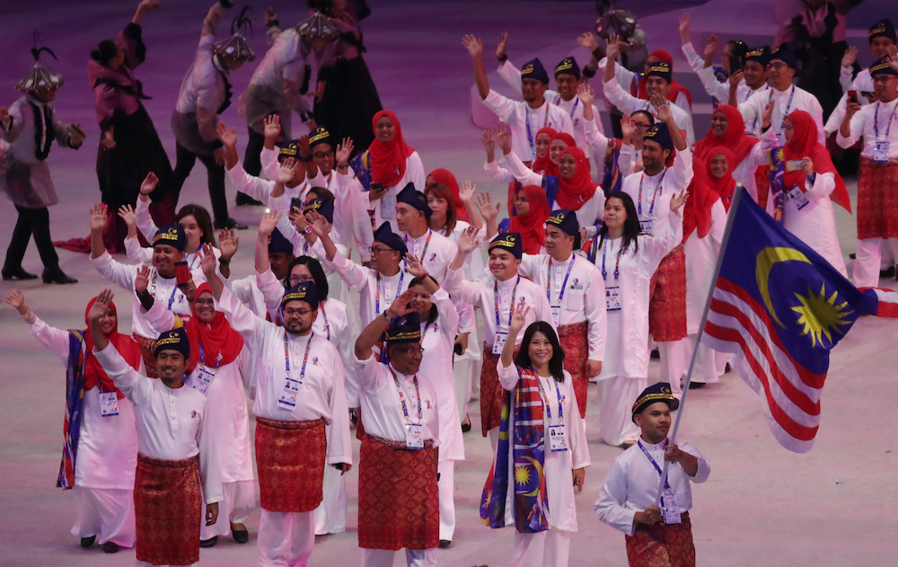 Malaysia athletes during the opening ceremony of the Southeast Asian Games at the Philippine Arena, Bocaue, Philippines, November 30, 2019. u00e2u20acu201d Reuters picnn