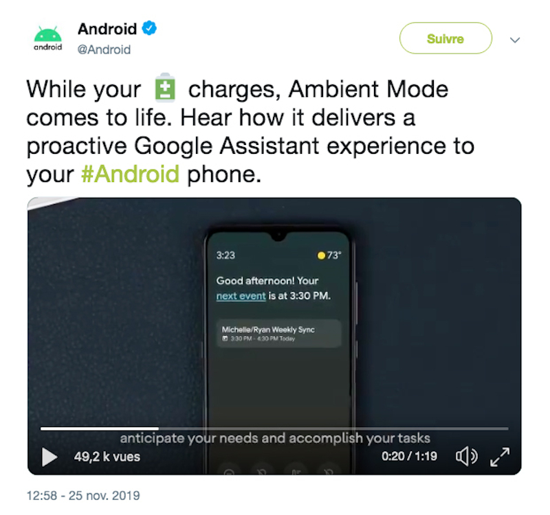 Android announces Ambient Mode, a new user experience that activates when a device is charging. u00e2u20acu201d Picture via Twitter/Android