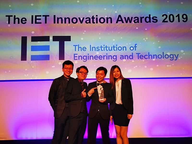 Malaysian students Chin Joo Tan, Chong Cheen Ong, Ivan Ling and Bao Lee Phoon win the Institute of Engineering and Technology innovation award in London. — Picture courtesy of the team