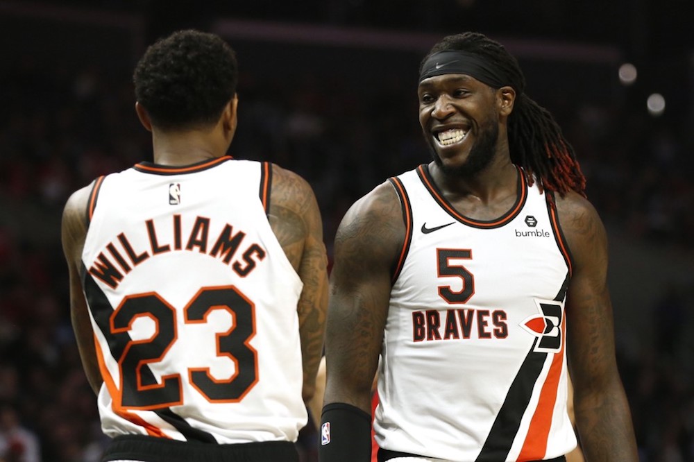 Lou Williams and Montrezl Harrell of the Los Angeles Clippers talk during the second half against the Portland Trail Blazers at Staples Centre in Los Angeles on December 3, 2019. u00e2u20acu201d AFP pic