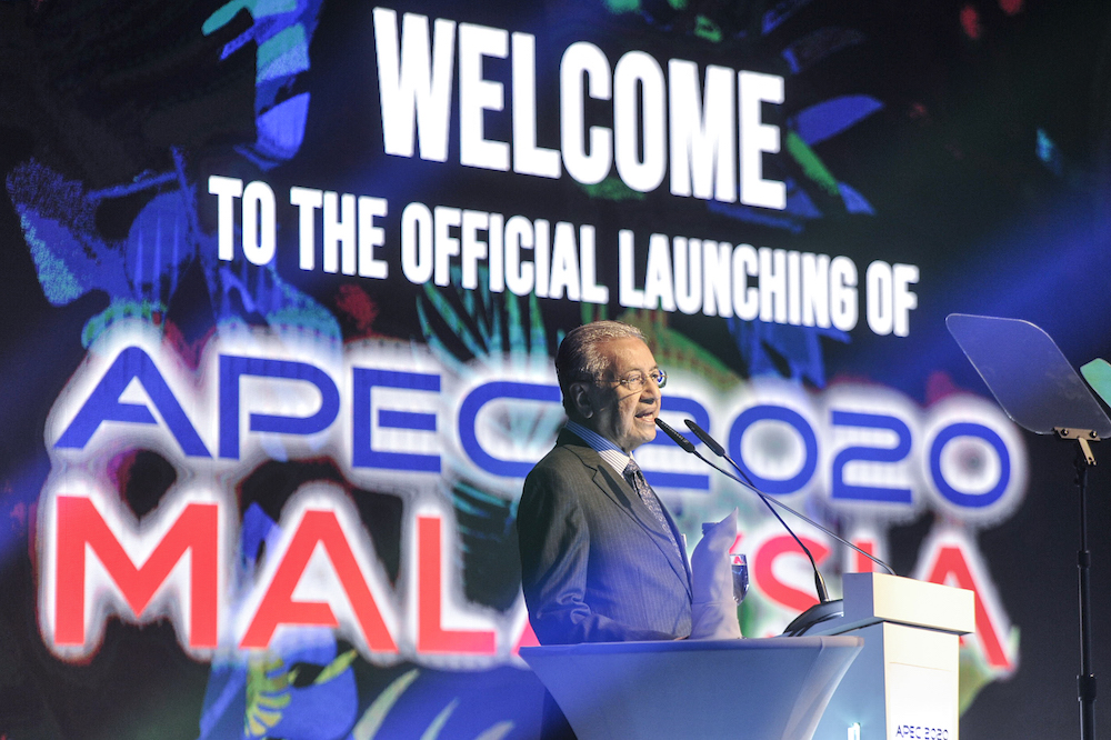 Prime Minister Tun Dr Mahathir Mohamad delivers his keynote address during the launch of Apec 2020 in Cyberjaya December 4, 2019. u00e2u20acu201d Picture by Shafwan Zaidon