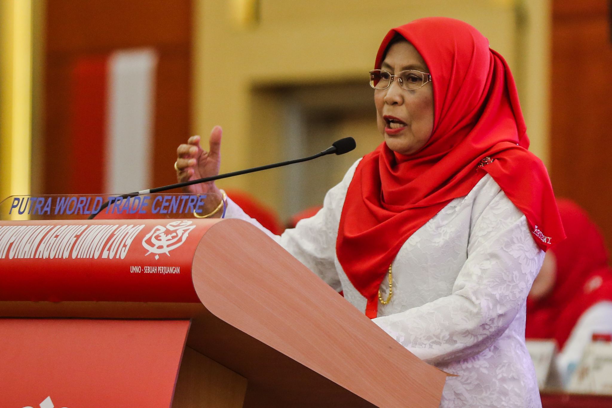 Hang Tuah Jaya Wanita Umno chief Datuk Kalsom Nordin speaks during the 2019 Umno General Assembly at PWTC in Kuala Lumpur December 5, 2019. u00e2u20acu201d Picture by Firdaus Latif 