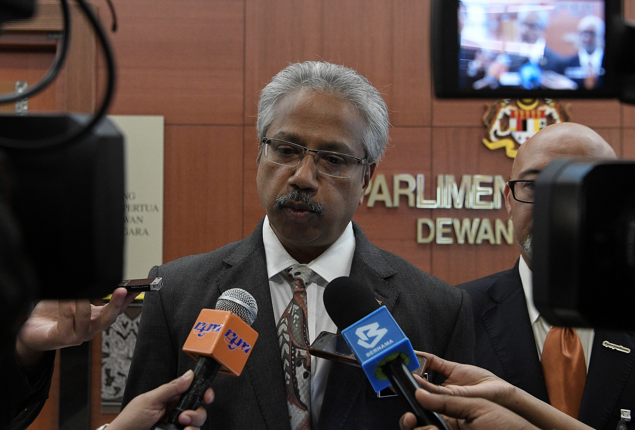 Minister in the Prime Ministeru00e2u20acu2122s Department P. Waytha Moorthy holding a press conference after answering a question in the House of Representatives in Parliament House December 12, 2019. u00e2u20acu201d Bernama pic