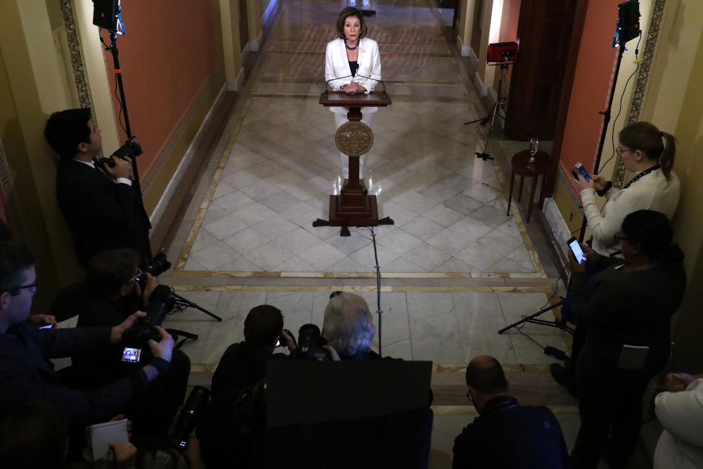 Speaker of the House Nancy Pelosi announced that the House will proceed with articles of impeachment against President Donald Trump at the Speakeru00e2u20acu2122s Balcony in the US Capitol December 5, 2019 in Washington, DC. u00e2u20acu201d Chip Somodevilla/Getty Images/AFP pic