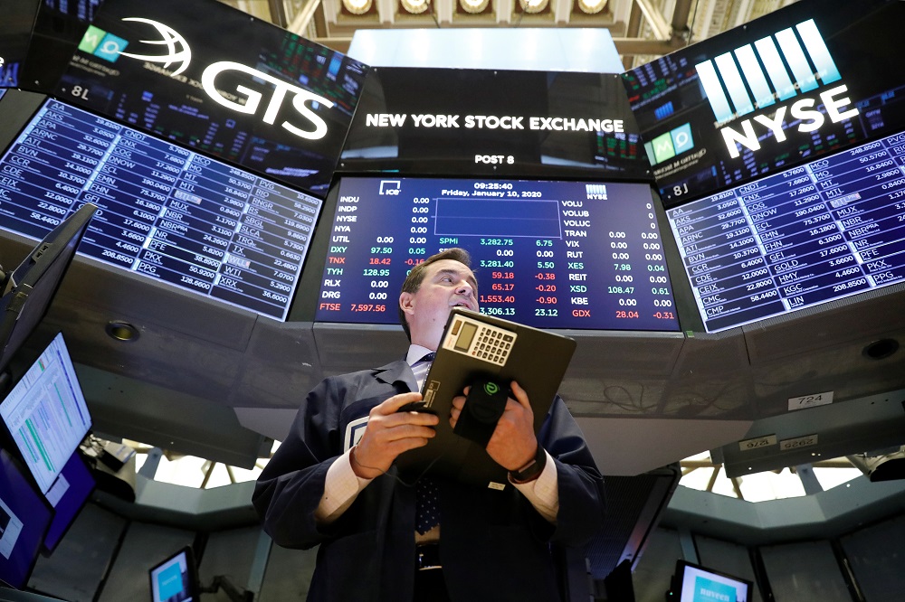 On Wall Street, the Dow industrials touched a more than five-month high but the Nasdaq fell as much as 1.5 per cent, after hitting a record high last week. — Reuters pic