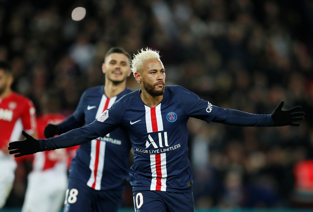 Paris St Germainu00e2u20acu2122s Neymar celebrates after scoring their third goal from the penalty spot in the Parc des Princes stadium January 12, 2020. u00e2u20acu201d Reuters pic