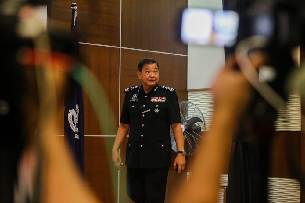 Inspector-General of Police Tan Sri Abdul Hamid Bador speaks during a press conference in Kuala Lumpur January 6, 2020. u00e2u20acu201d Picture by Firdaus Latif