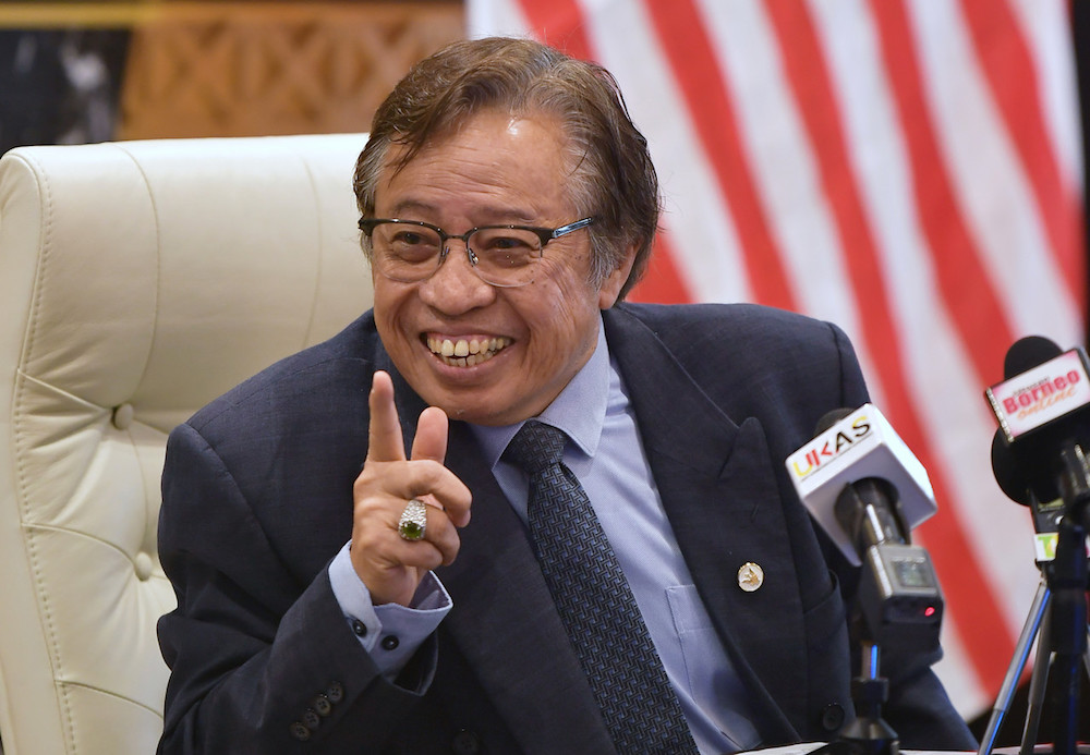 Sarawak Chief Minister Datuk Patinggi Abang Johari Openg answers reporters’ questions at Wisma Bapa Malaysia in Kuching January 6, 2020. — Bernama pic