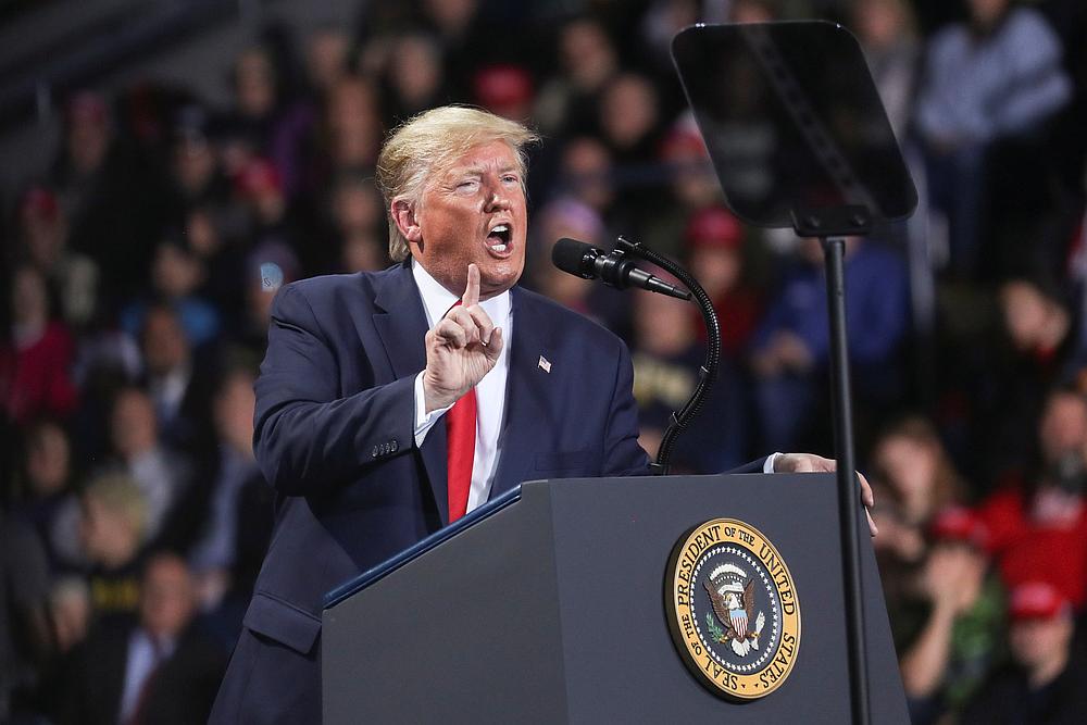 US President Donald Trump reacts while speaking during a campaign rally in Battle Creek, Michigan December 18, 2019. u00e2u20acu201d Reuters pic