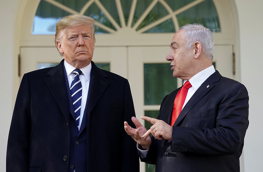 US President Donald Trump and Israeli Prime Minister Benjamin Netanyahu talk outside the Oval Office of the White House in Washington January 27, 2020. u00e2u20acu201d Reuters pic