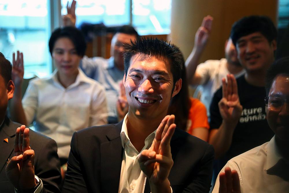 Thailand's opposition Future Forward Party leader Thanathorn Juangroongruangkit flashes three finger salute before hearing the court verdict at the party headquarters in Bangkok January 21, 2020. u00e2u20acu201d Reuters pic