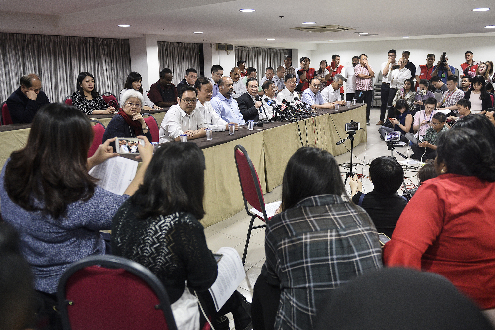 DAP CEC leaders at the DAP press conference at their headquarters on February 24, 2020. u00e2u20acu201d Picture by Miera Zulyana