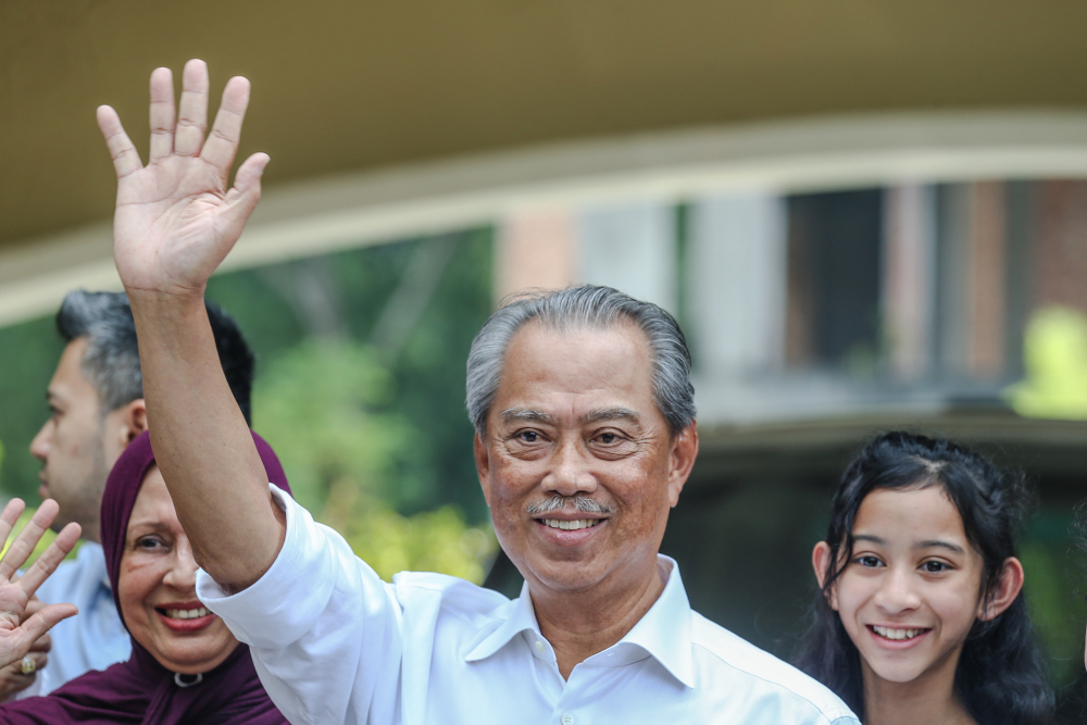 Parti Pribumi Bersatu Malaysia president Tan Sri Muhyiddin Yassin celebrates after being appointed as the Malaysia’s 8th Prime Minister in front of his house in Bukit Damansara February 29, 2020. — Picture by Firdaus Latif