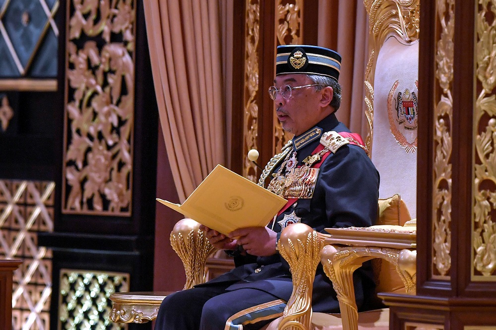 Yang di-Pertuan Agong Al-Sultan Abdullah Riu00e2u20acu2122ayatuddin Al-Mustafa Billah Shah attends the investiture ceremony held in conjunction with the Federal Territory Day celebration at Istana Melawati, Putrajaya February 1, 2020. u00e2u20acu201d Bernama pic