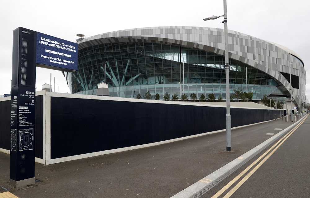 General view outside the Tottenham Hotspur Stadium in London as the Premier League is suspended due to the number of coronavirus cases growing around the world, March 15, 2020. u00e2u20acu201d Action Images via Reuters