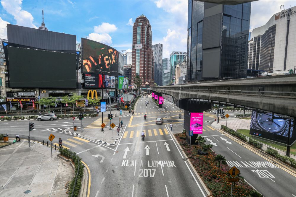 A general view of traffic in Bukit Bintang, Kuala Lumpur as the movement control order kicks in on March 18, 2020. — Picture by Firdaus Latif