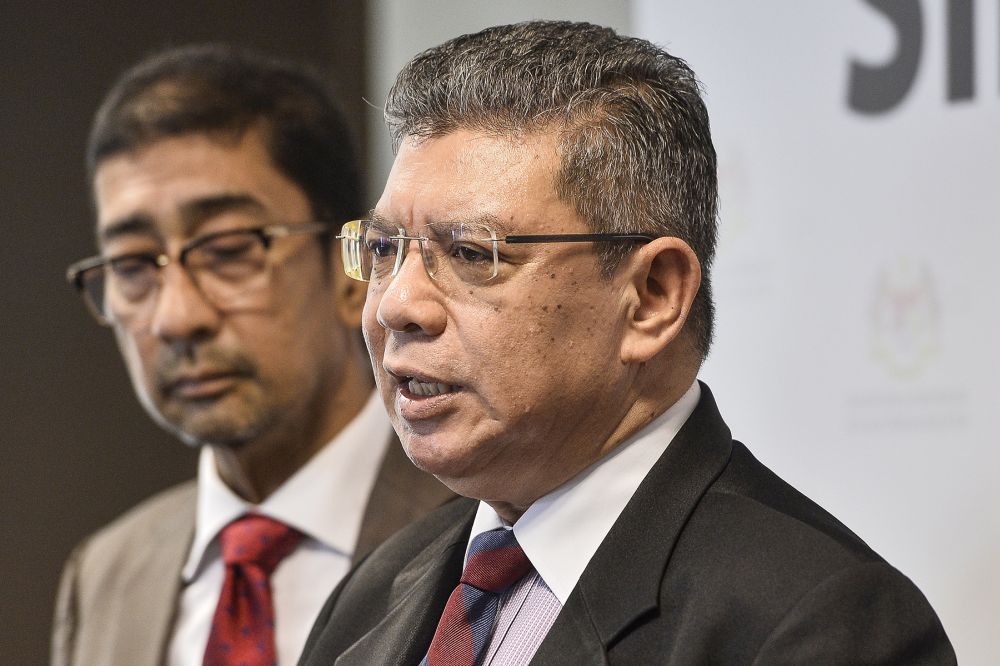 Datuk Saifuddin Abdullah speaks to reporters during a press conference at the Ministry of Communications and Multimedia in Putrajaya March 12, 2020. u00e2u20acu201d Picture by Miera Zulyana