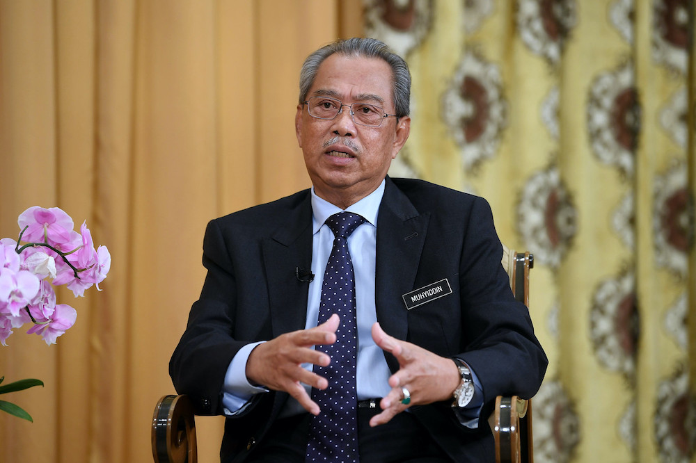 Prime Minister Tan Sri Muhyiddin Yassin is seen during special interview at his office at Perdana Putra, April 25, 2020. u00e2u20acu201d Bernama pic