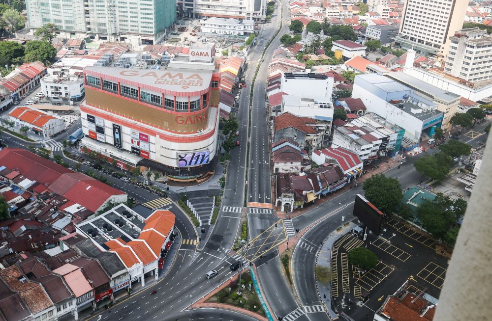 A general view of the near-deserted roads near the Komtar building in George Town April 1, 2020. u00e2u20acu201d Picture by Sayuti Zainudinnn