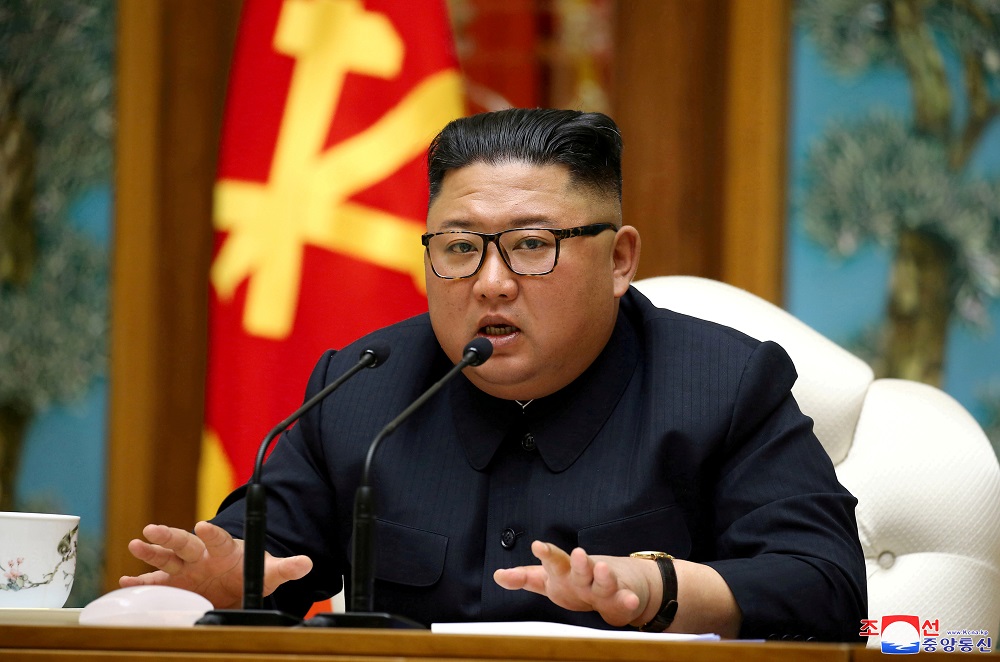 North Korean leader Kim Jong-un speaks as he takes part in a meeting of the Political Bureau of the Central Committee of the Workersu00e2u20acu2122 Party of Korea April 11, 2020. u00e2u20acu201d Picture by KCNA via Reuters