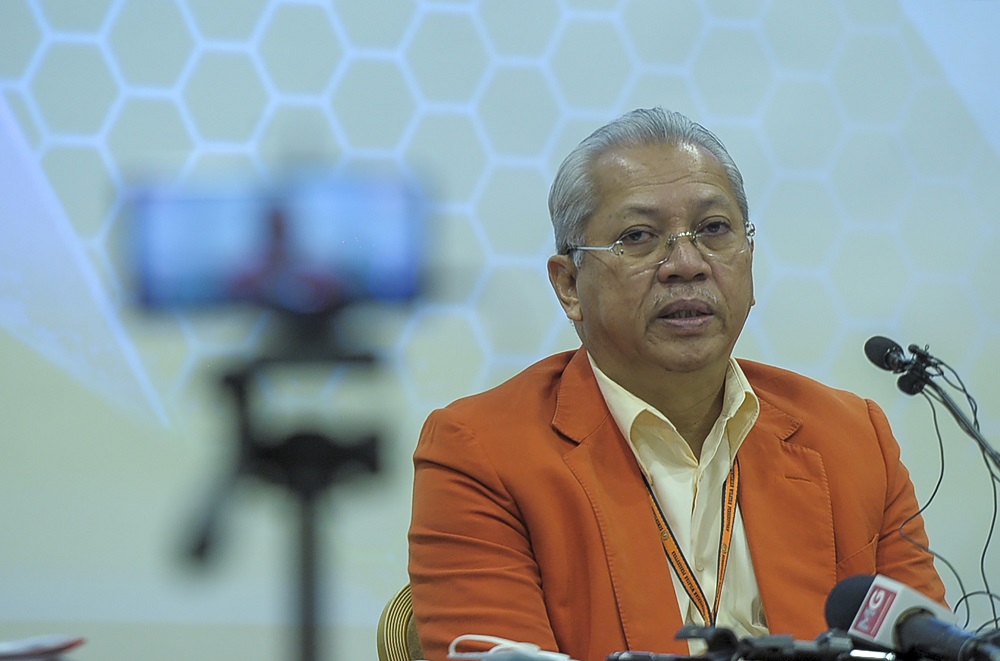 Tan Sri Annuar Musa speaks at a press conference held at PWTC in Kuala Lumpur May 14, 2020. — Picture by Shafwan Zaidon