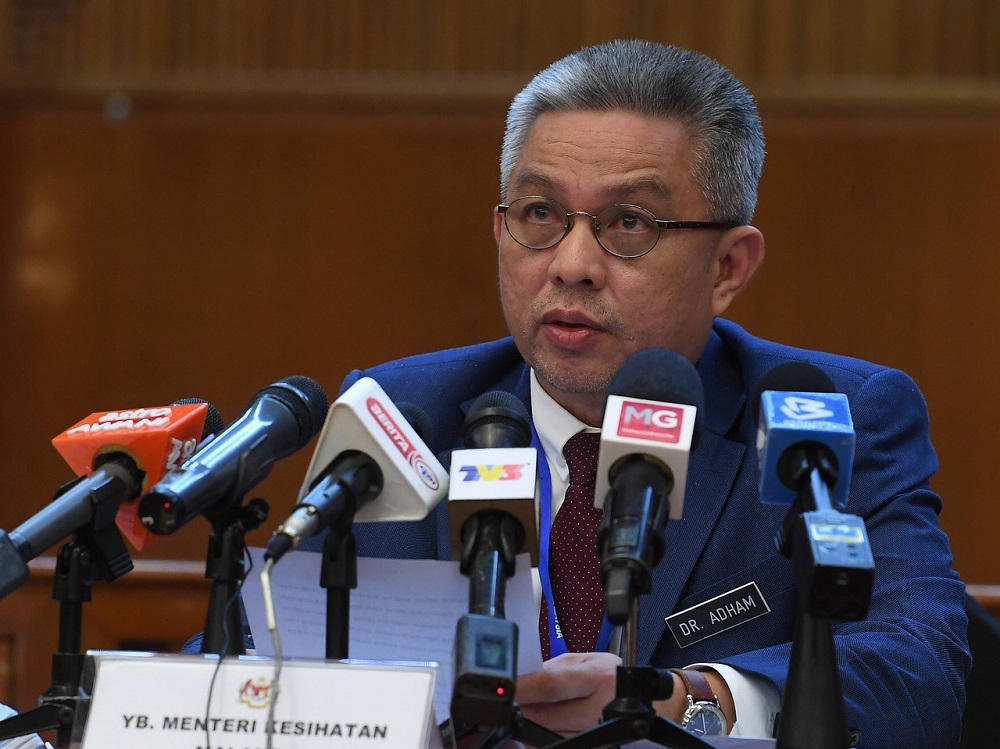 File picture shows Health Minister Datuk Seri Dr Adham Baba presenting the findings of the 2019 National Health and Morbidity Survey at the Health Ministry in Putrajaya May 29, 2020. — Bernama pic