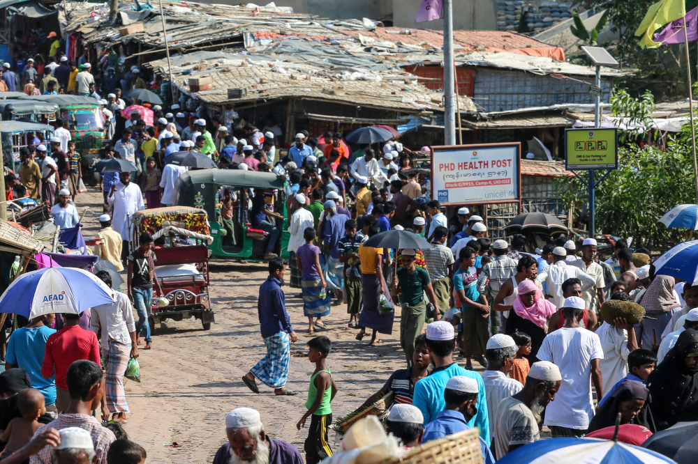 Rohingya refugees gather at a market as first cases of Covid-19 coronavirus have emerged in the area, in Kutupalong refugee camp in Ukhia May 15, 2020. u00e2u20acu201d AFP pic 