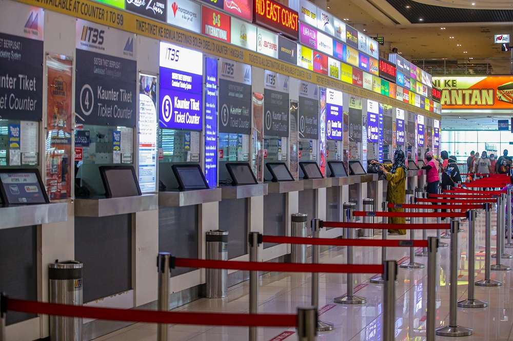 Ticket counters are seen at the Terminal Bersepadu Bandar Tasik Selatan (TBS) in Kuala Lumpur June 8, 2020. u00e2u20acu201d Picture by Hari Anggara