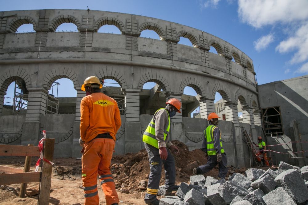 Workers on the construction site of a concrete arena on the historic site of the Queen's Palace (Rova of Manjakamiadana) in Antananarivo. u00e2u20acu201d AFP pic