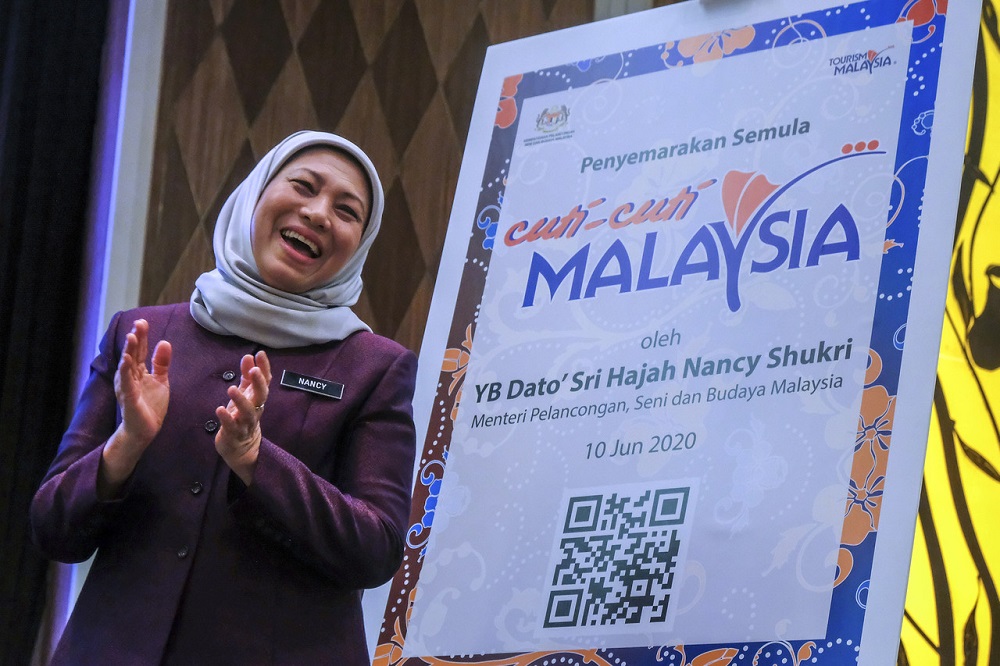 Tourism, Arts and Culture Minister Datuk Seri Nancy Shukri during the launch of the domestic tourism recovery programme in Putrajaya June 10, 2020. u00e2u20acu201d Bernama pic