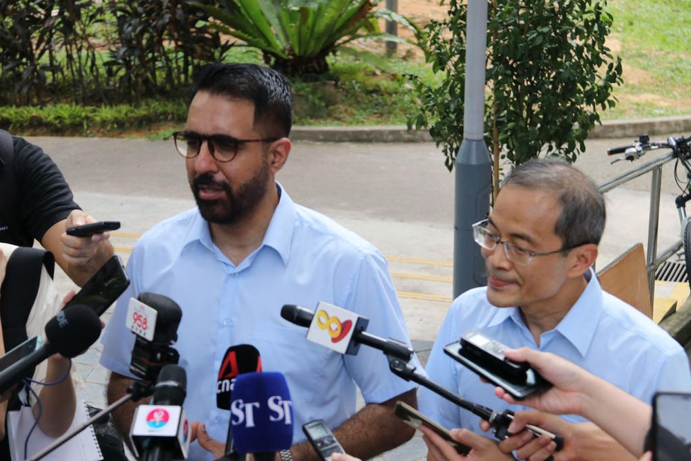 Workersu00e2u20acu2122 Party chief Pritam Singh and Dennis Tan speaking to the media on June 30, 2020. u00e2u20acu201d TODAY pic