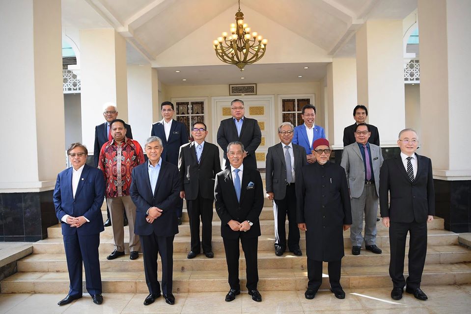 Prime Minister Tan Sri Muhyiddin Yassin with the heads of 12 political parties in Putrajaya, July 1, 2020. u00e2u20acu201d Picture from Facebook/Muhyiddin Yassin